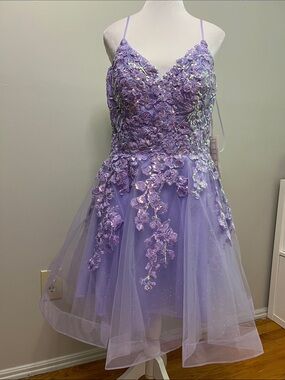 NWT Fiesta Fashion Lavender Lace Tulle Homecoming Dress XL Short Cocktail Prom